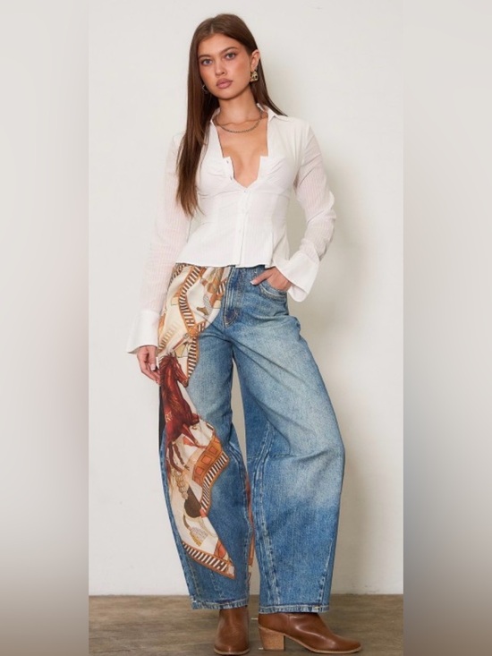Vibrant M.I.U Denim - Vibrant Horse Scarf Print Womens Jeans